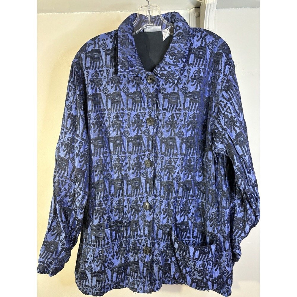 CHICOS DESIGN Blue & Black Elephant Artsy Jacket L 2 India